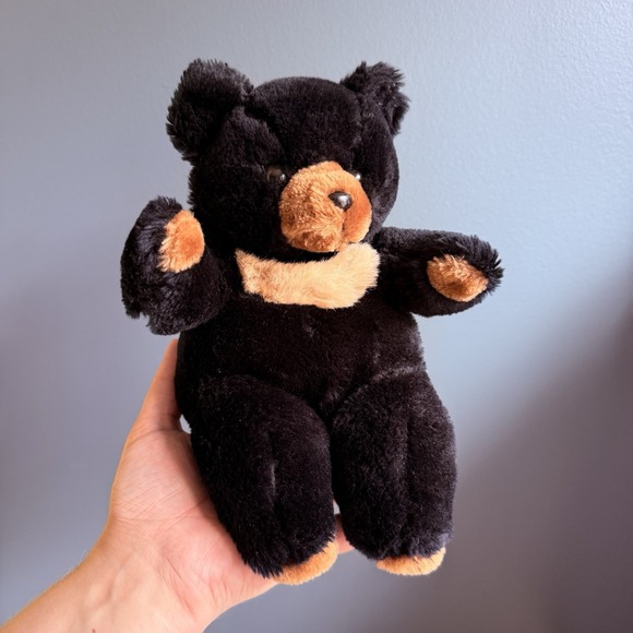 RARE Vintage‎ Teddy Black Bear Plush 11" Korea EUC Stuffed Animal Toy T35 - Picture 6 of 15